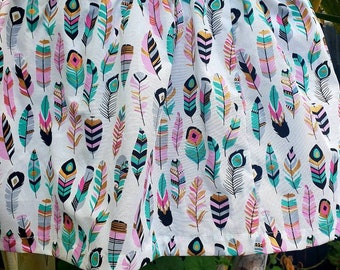 Girls boho feather print skirt. Elastic waist , perfect for summer