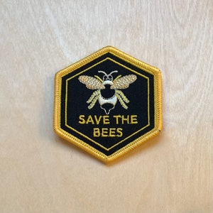 Save the Bees - Hexagonal Embroidered Bee Patch