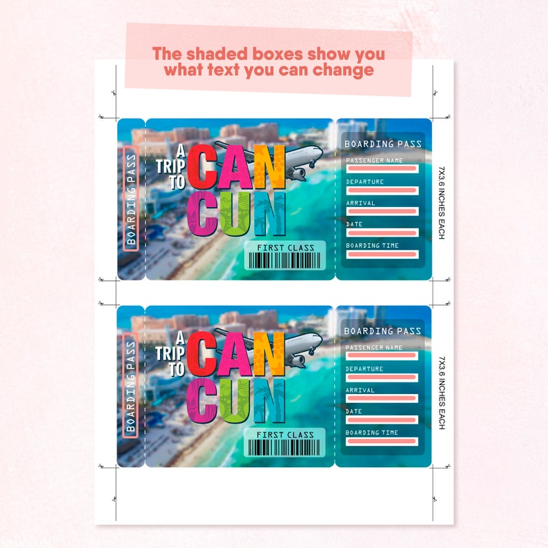 Cancun Mexico Printable Airline Ticket Boarding Pass Template Etsy Canada