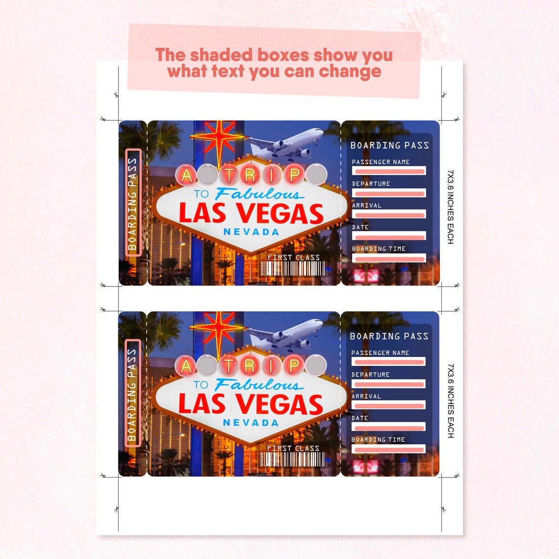 Las Vegas Printable Airline Ticket Boarding Pass Template Etsy
