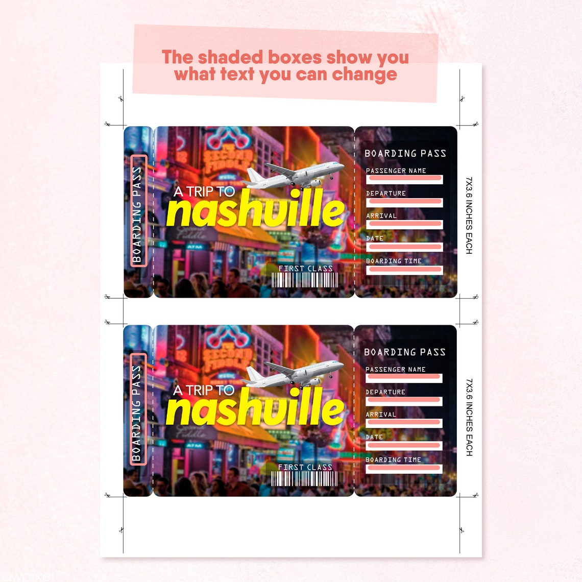 Nashville Printable Airline Ticket Boarding Pass Template Etsy