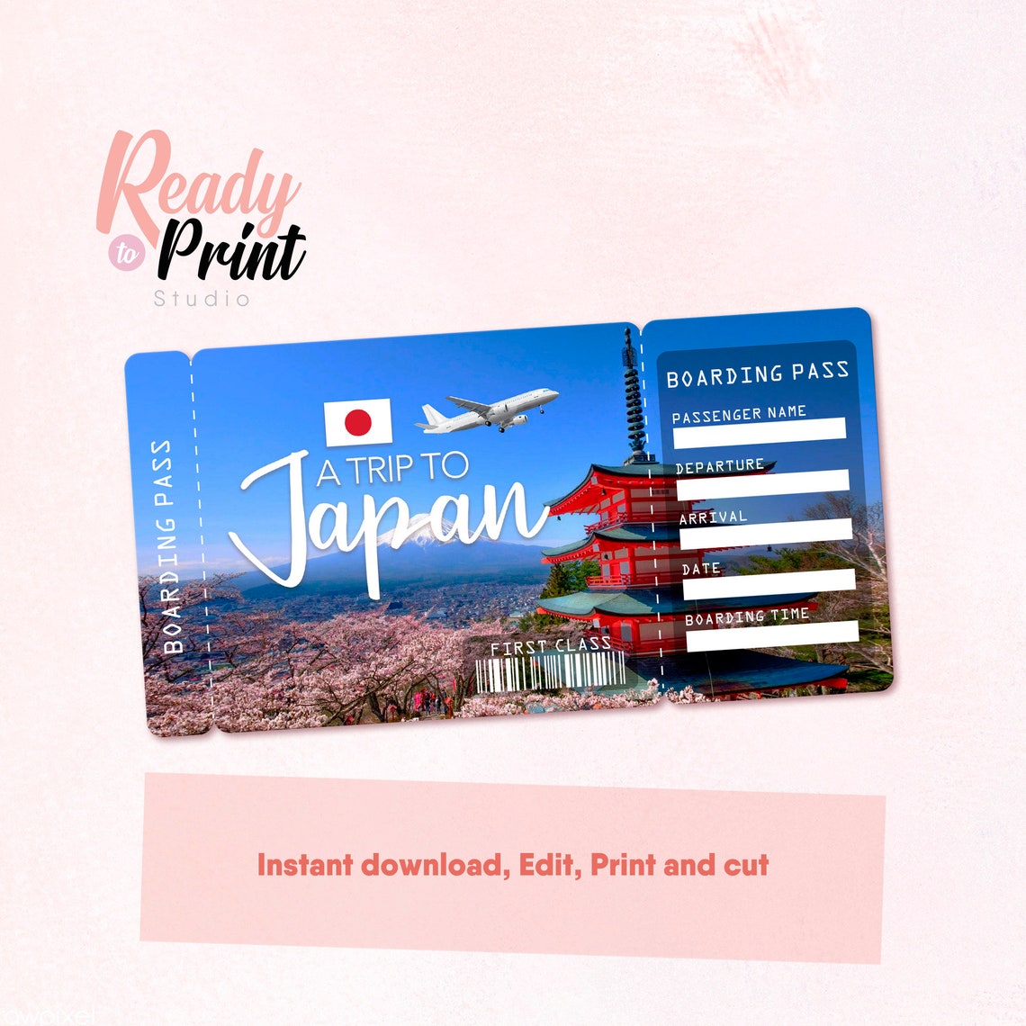 Japan Printable Airline Ticket Boarding Pass Template Etsy