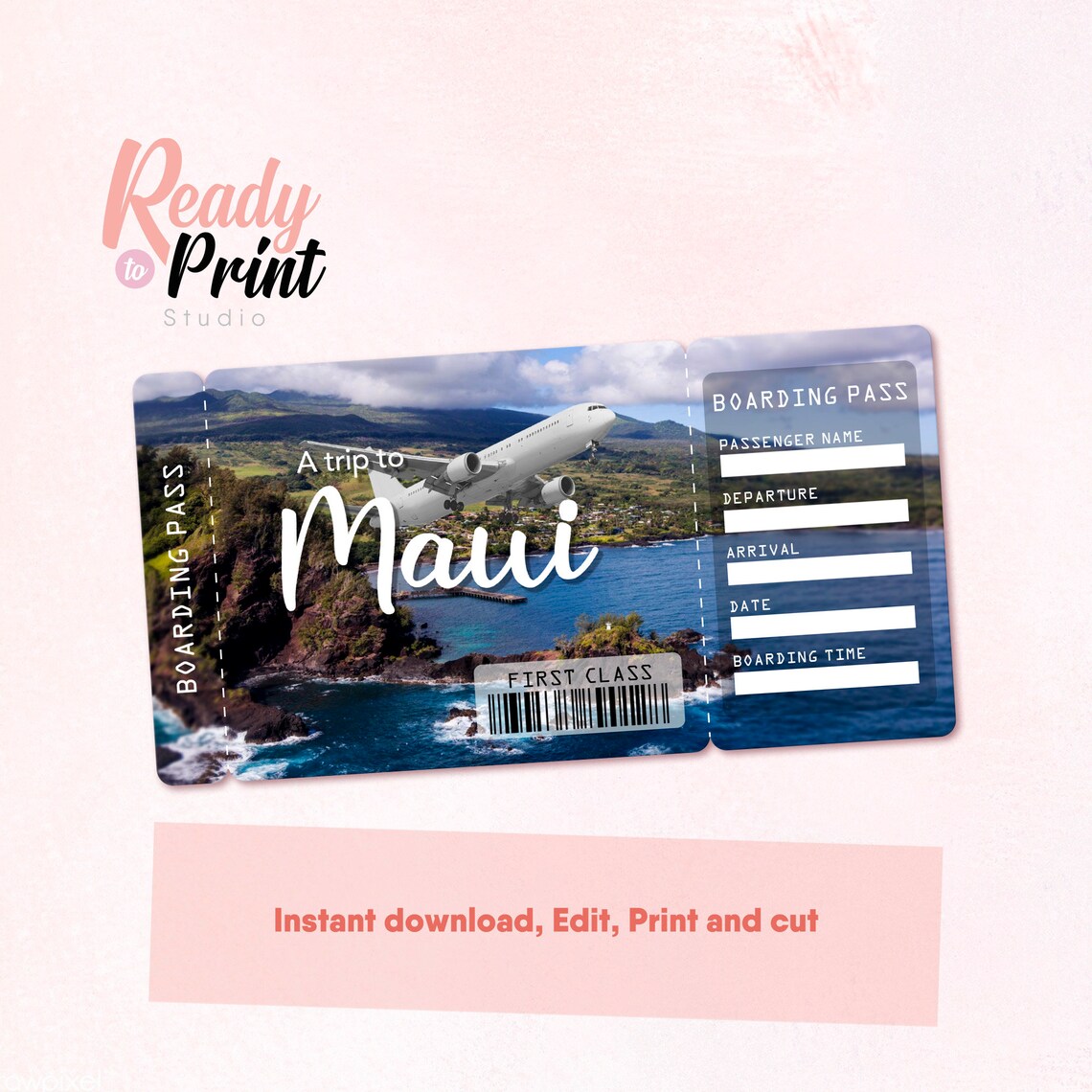 Maui Printable Airline Ticket Boarding Pass Template Etsy