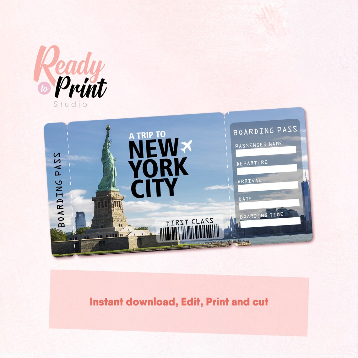 New York Printable Airline Ticket Boarding Pass Template Etsy