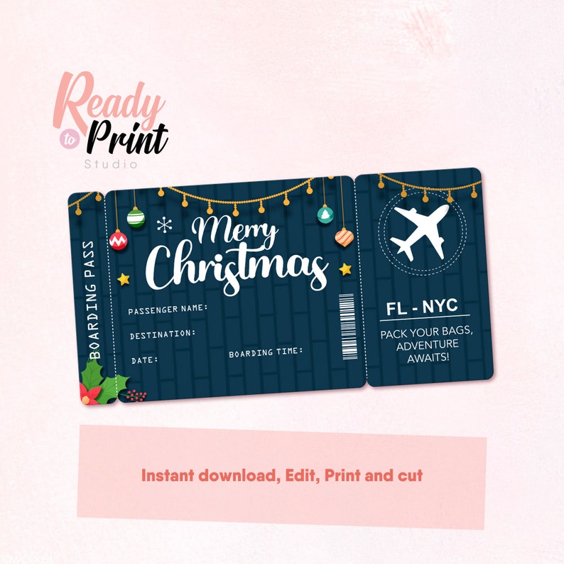 Merry Christmas Printable Airline Ticket Boarding Pass | Etsy