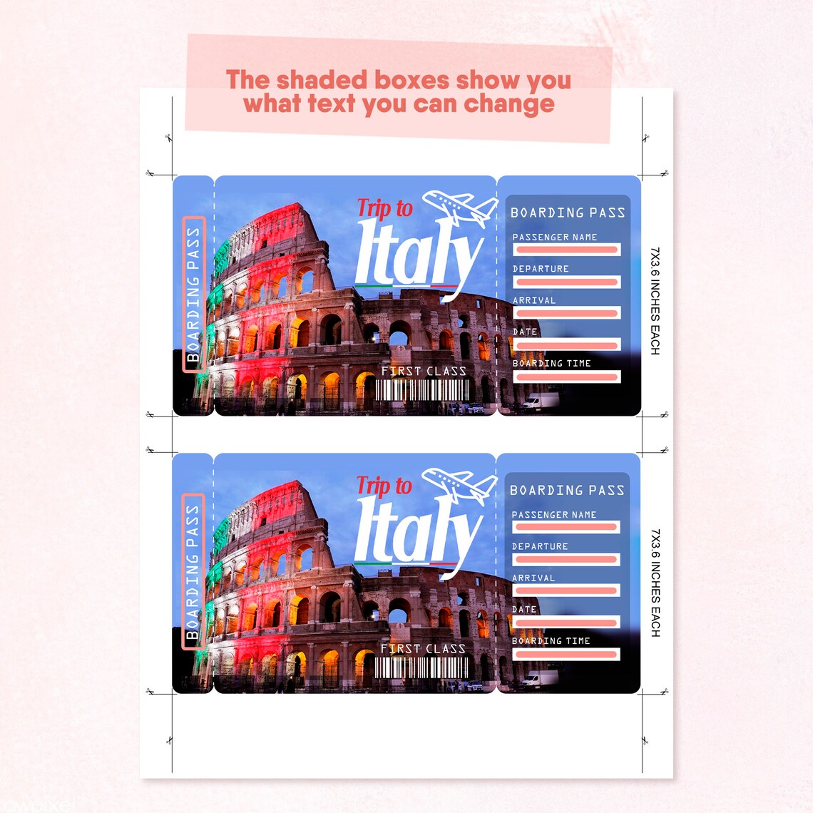 Italy Printable Airline Ticket Boarding Pass Template Etsy