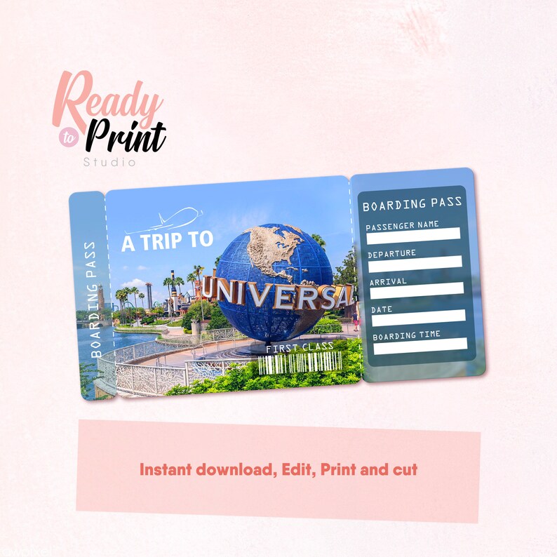 Universal Studios Printable Airline Ticket Boarding Pass Etsy