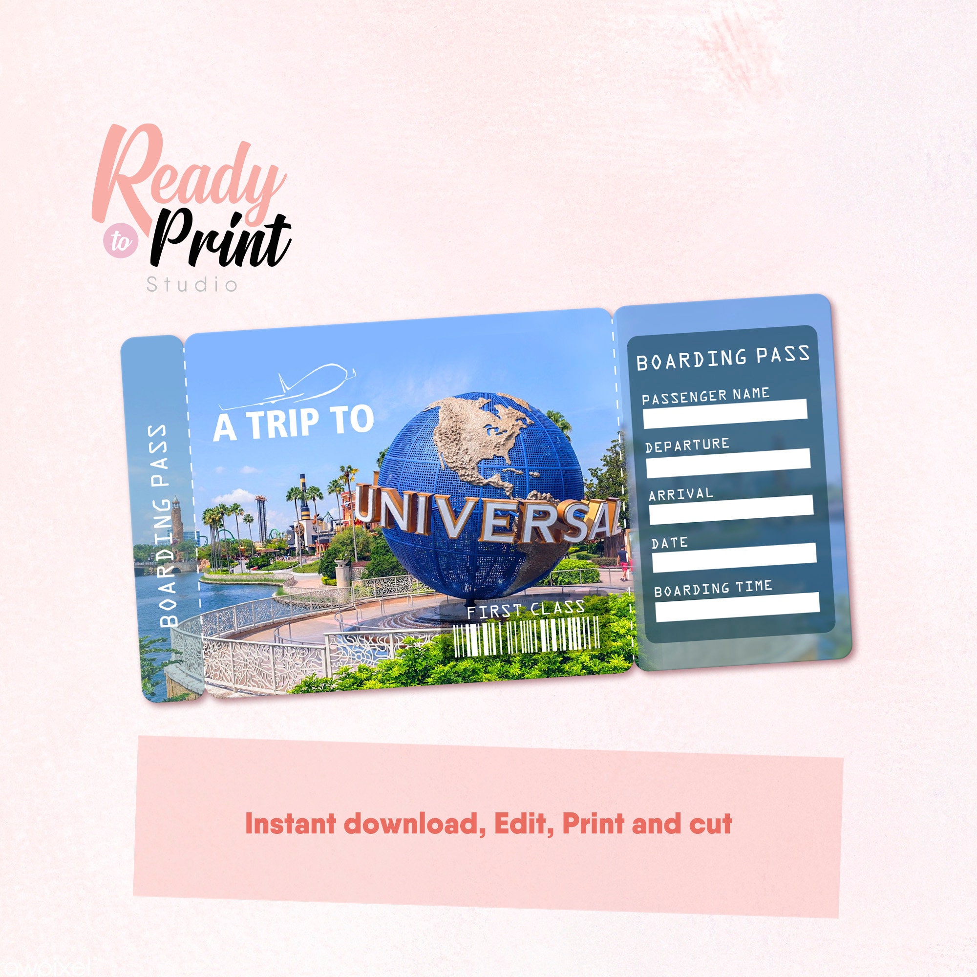 Printable Ticket To Universal Studios With Custom Name Surprise 
