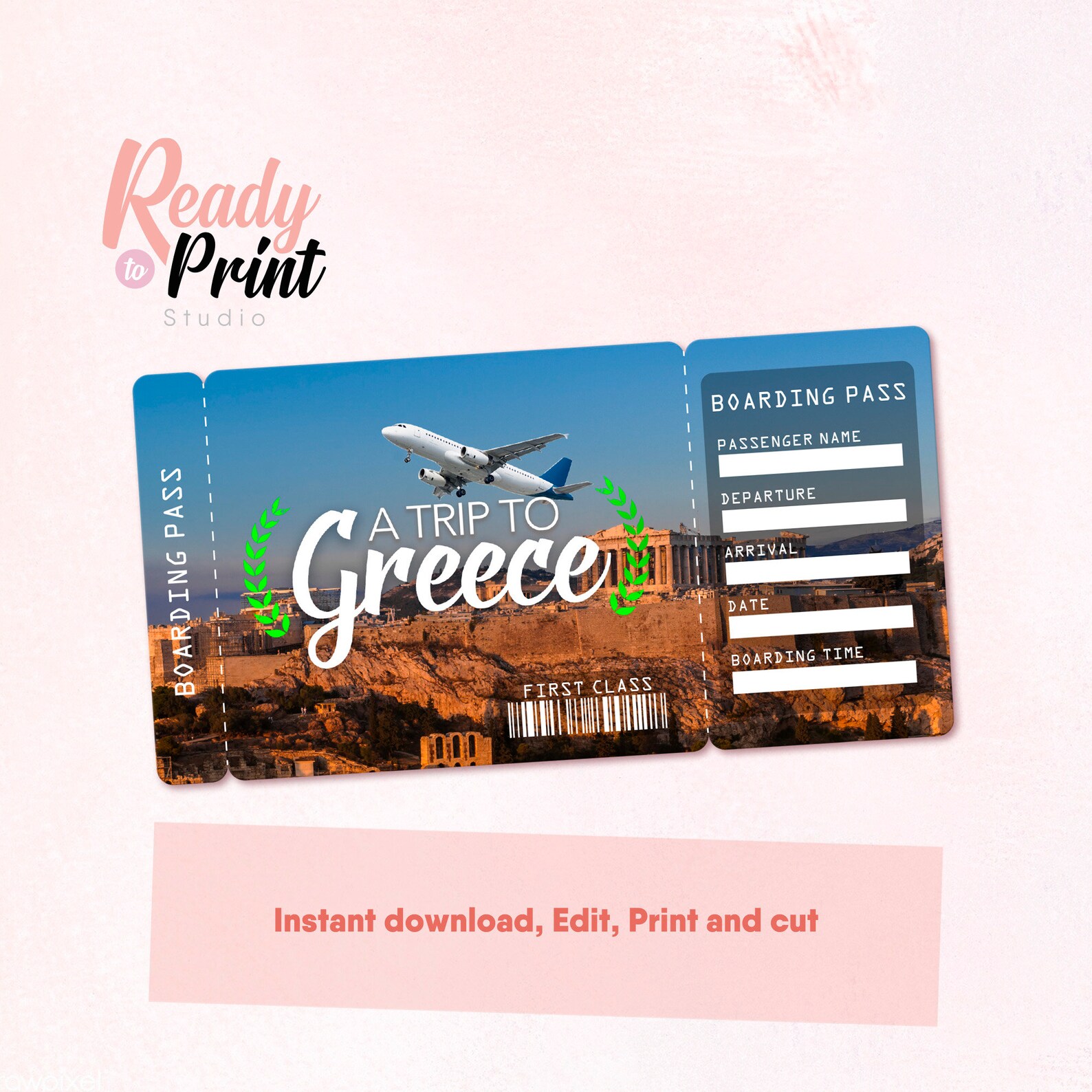 Greece Printable Airline Ticket Boarding Pass Template Etsy