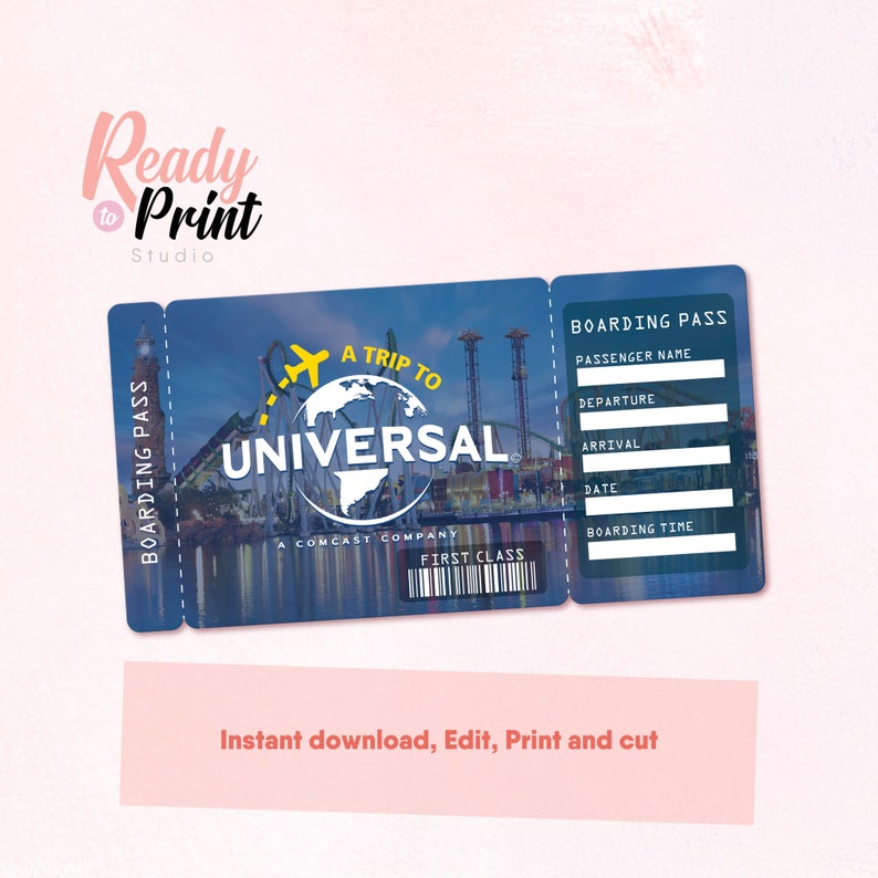 Universal Studios Printable Airline Ticket Boarding Pass Etsy