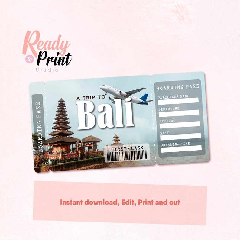 Bali Printable Airline Ticket Boarding Pass Template Etsy