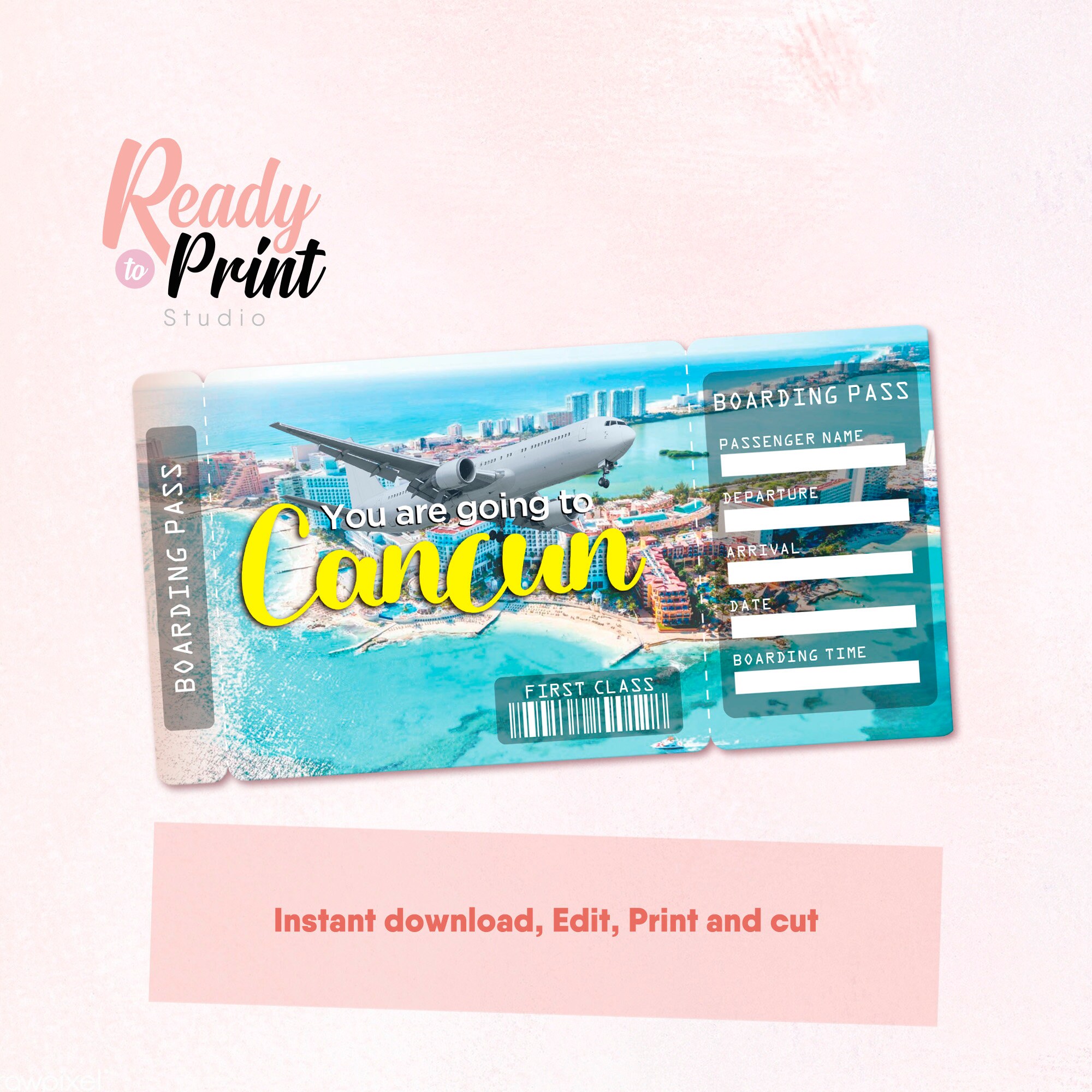 Cancun Printable Airline Ticket Boarding Pass Template Etsy
