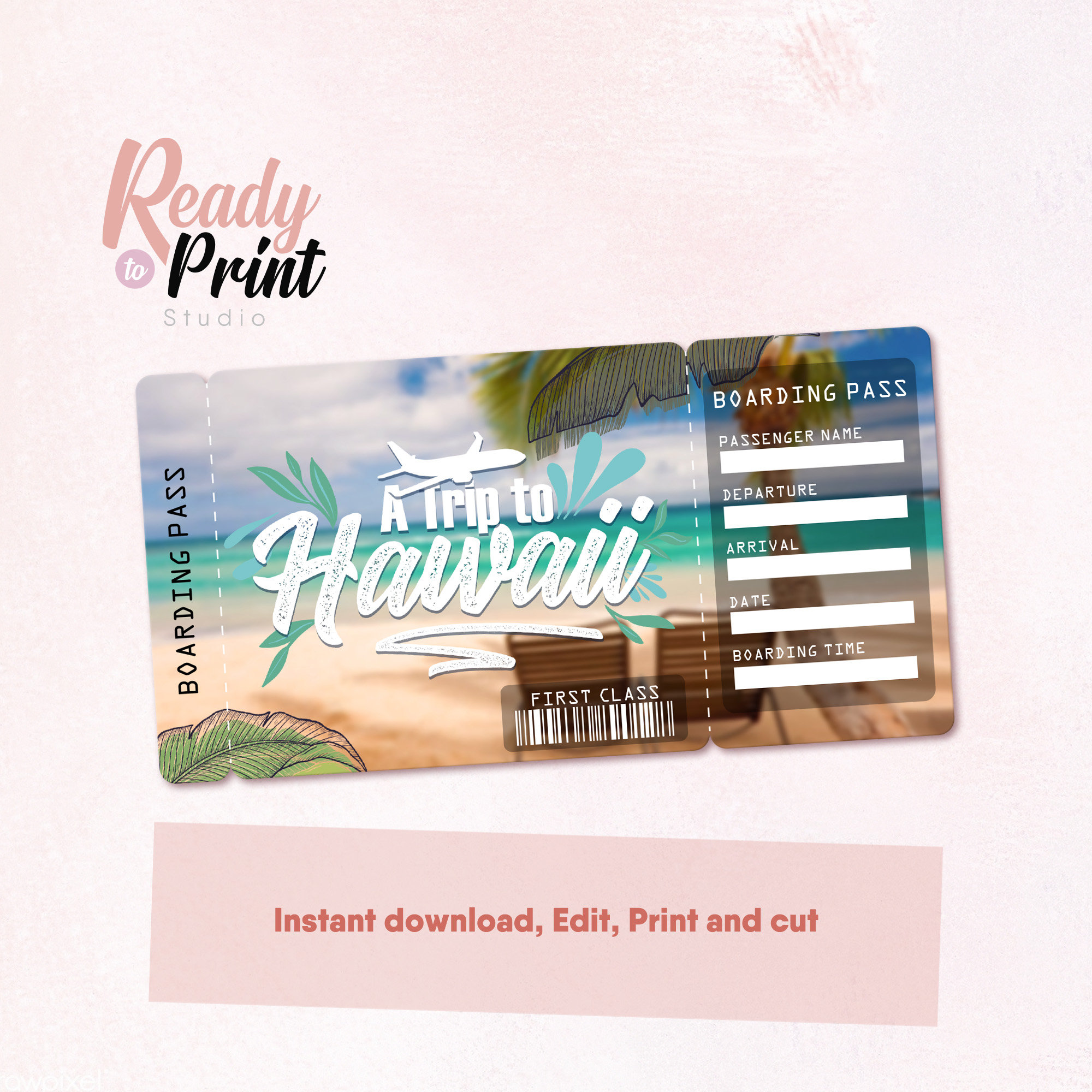 Hawaii Printable Airline Ticket Boarding Pass Template Etsy