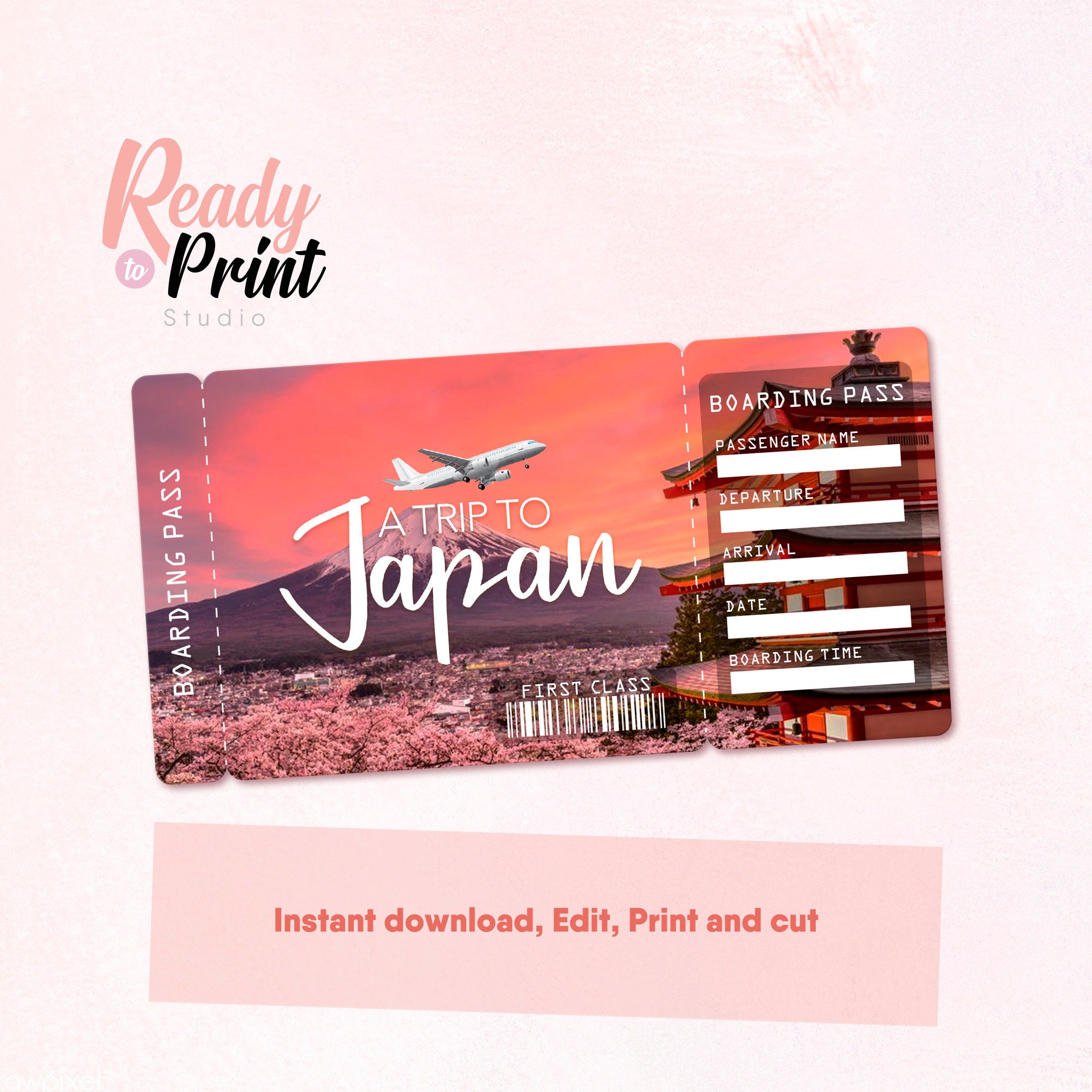 Japan Printable Airline Ticket Boarding Pass Template Etsy