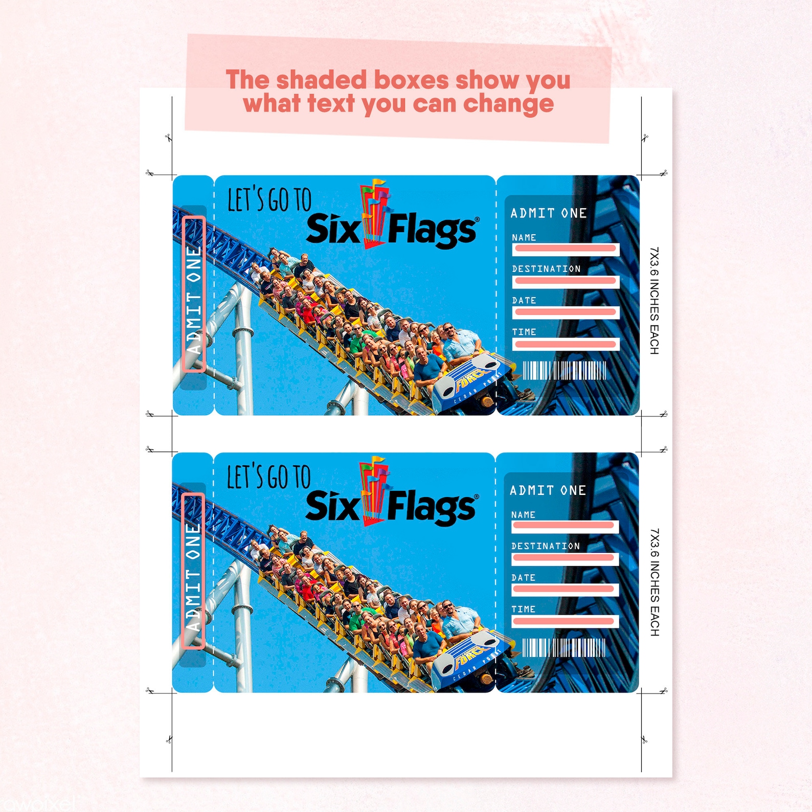 Six Flags Printable Airline Ticket Boarding Pass Template Etsy