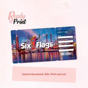 six flags printable airline ticket boarding pass template etsy