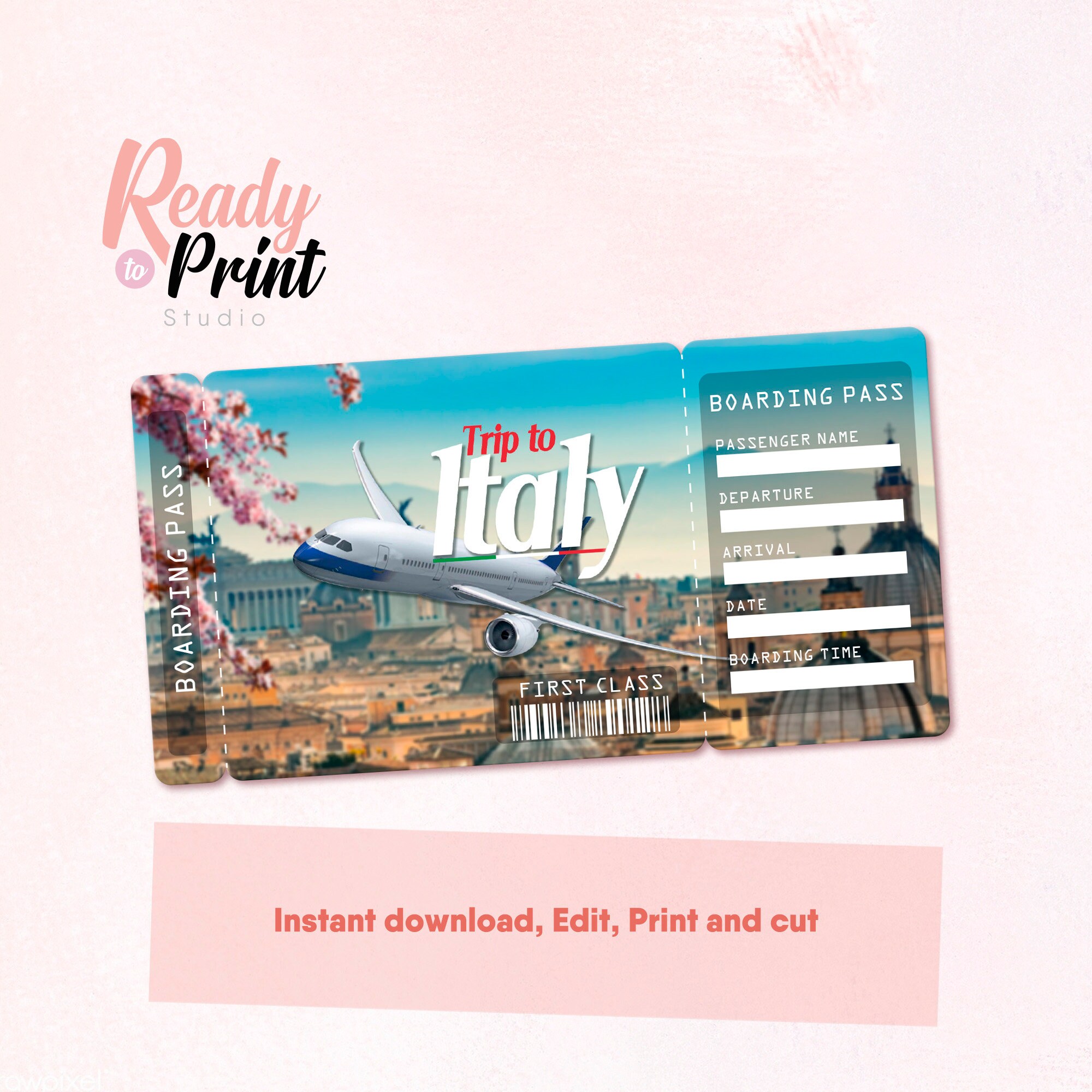 Italy Printable Airline Ticket Boarding Pass Template Etsy