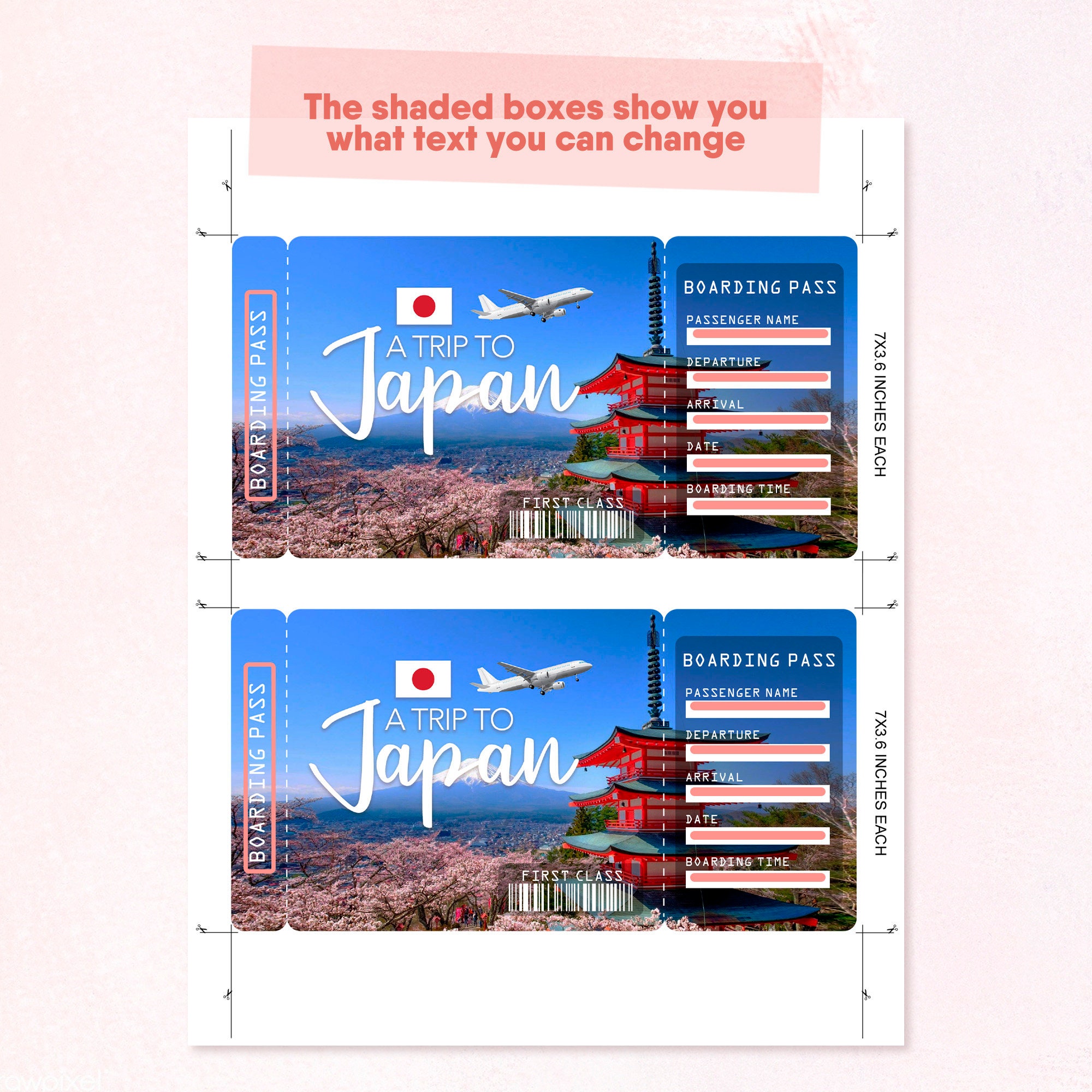 Japan Printable Airline Ticket Boarding Pass Template Etsy
