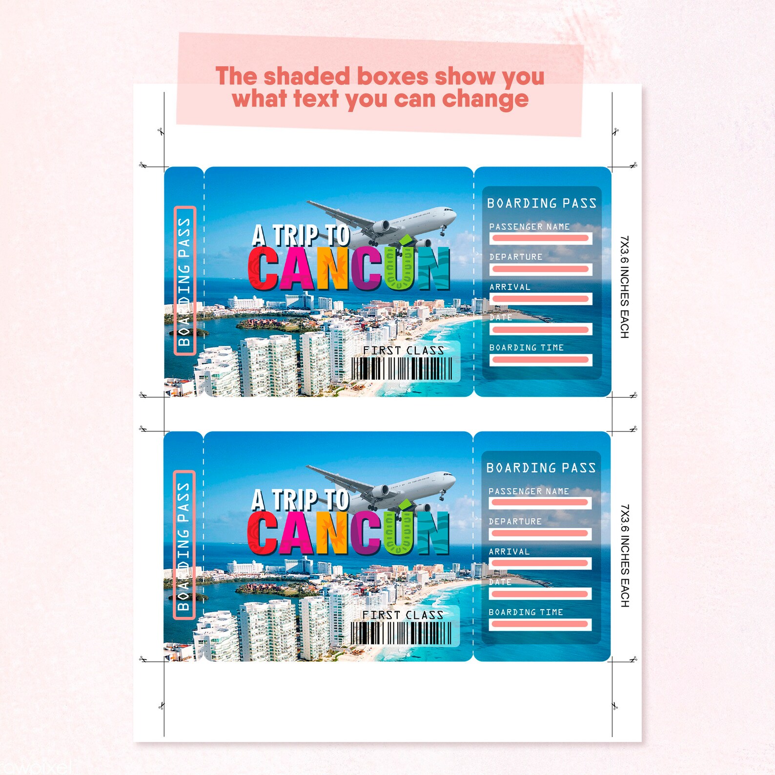 Cancun Mexico Printable Airline Ticket Boarding Pass Template Etsy