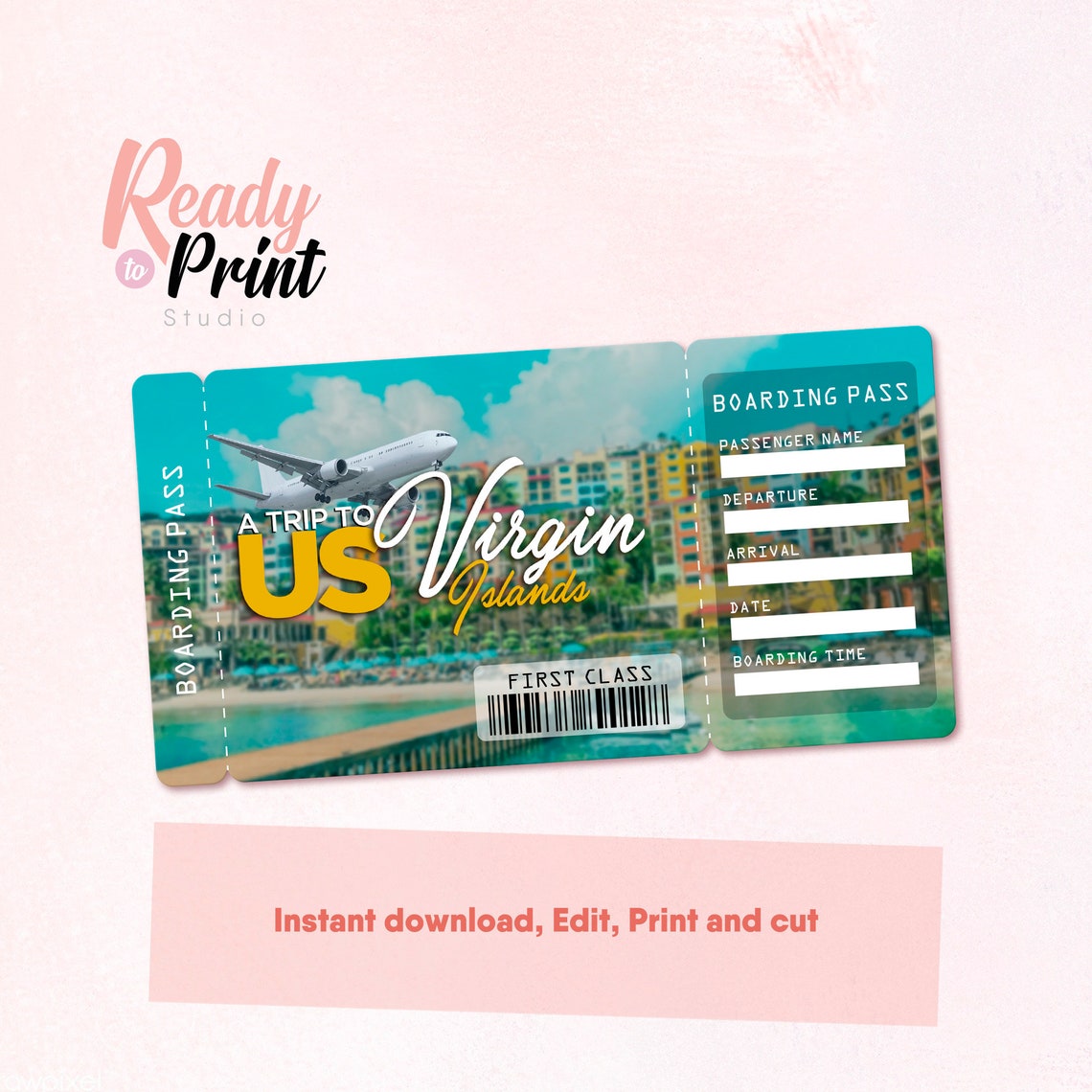Virgin Islands Printable Airline Ticket Boarding Pass Etsy