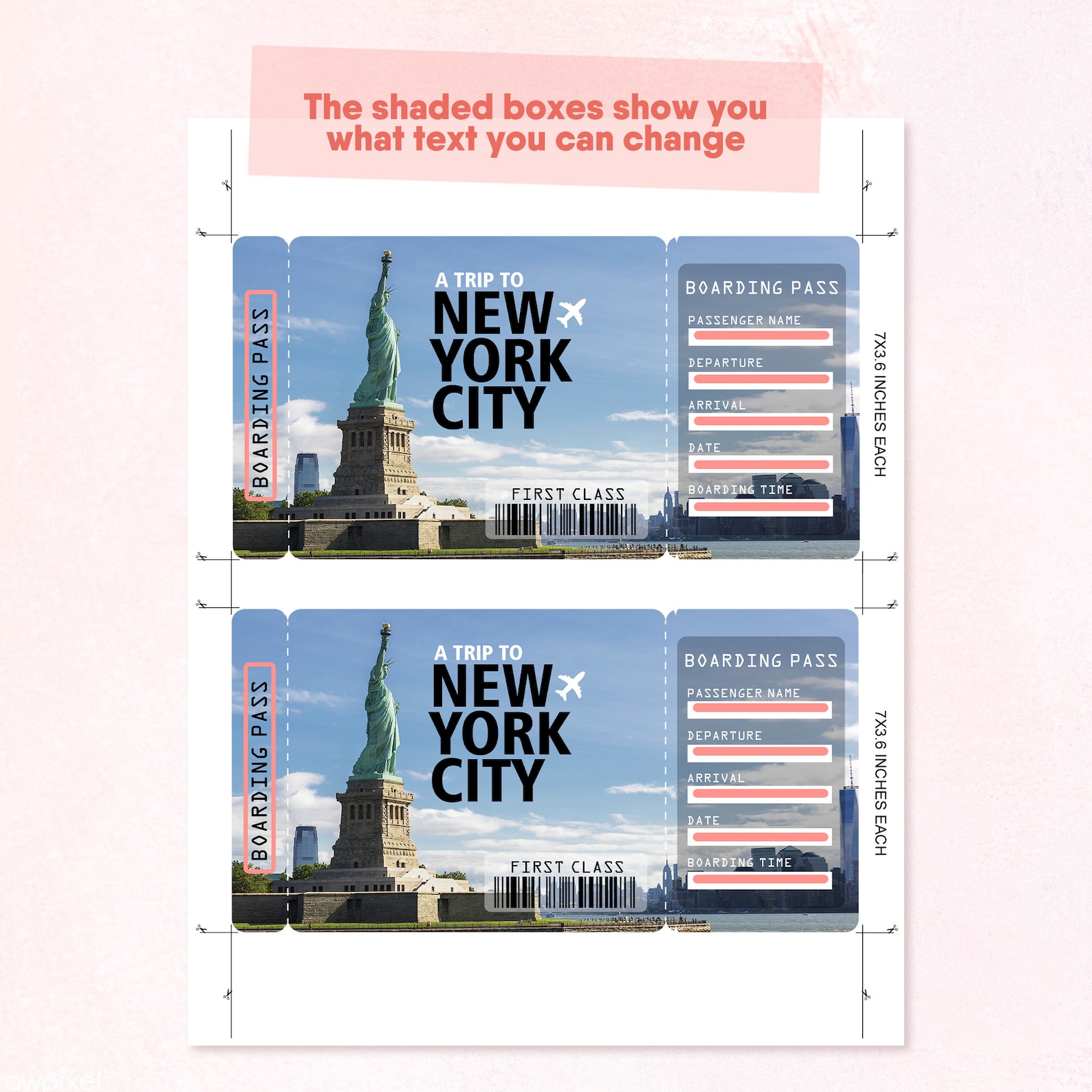 New York Printable Airline Ticket Boarding Pass Template Etsy