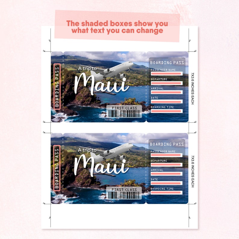 Maui Printable Airline Ticket Boarding Pass Template Etsy