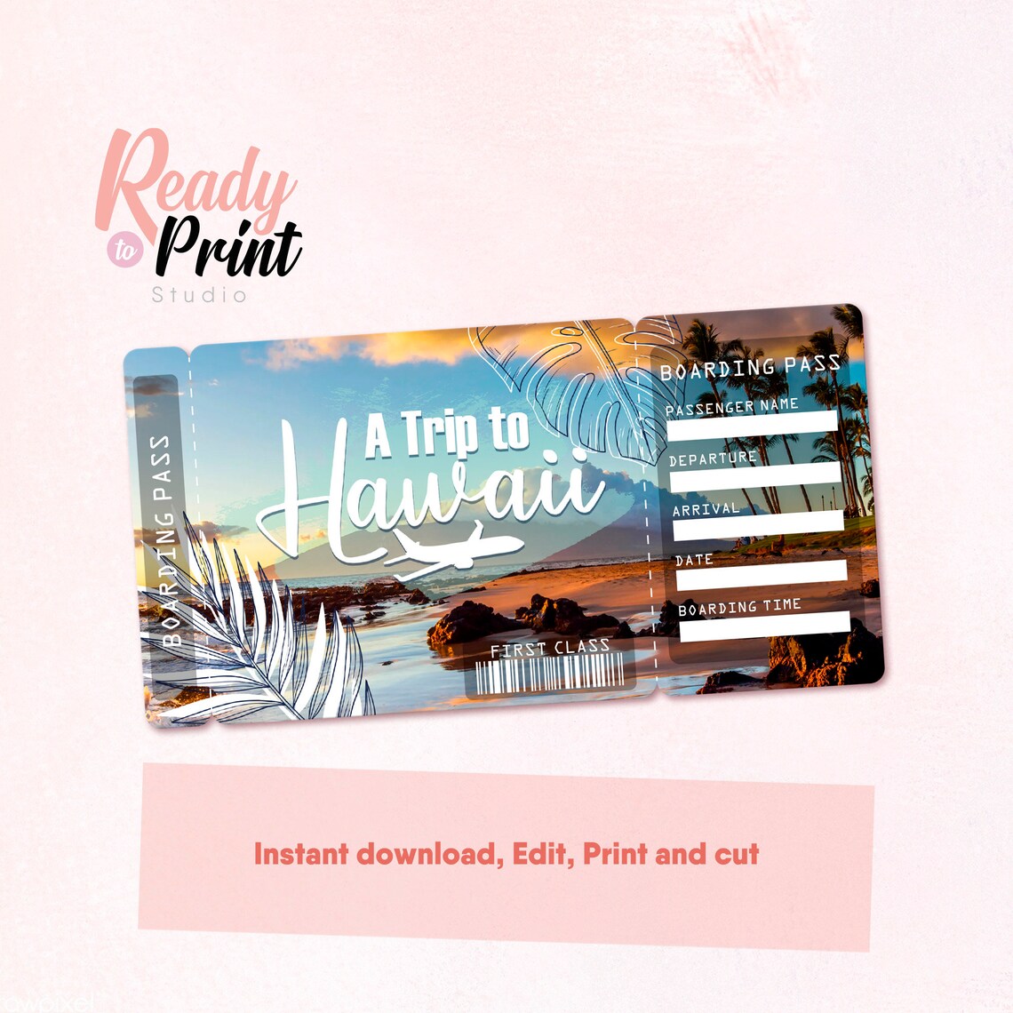 Hawaii Printable Airline Ticket Boarding Pass Template Etsy