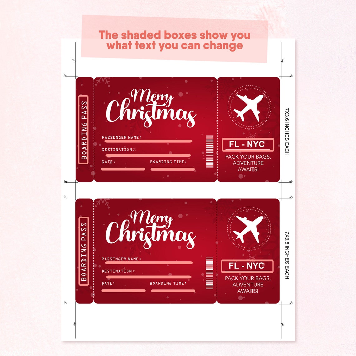 Merry Christmas Printable Airline Ticket Boarding Pass Etsy