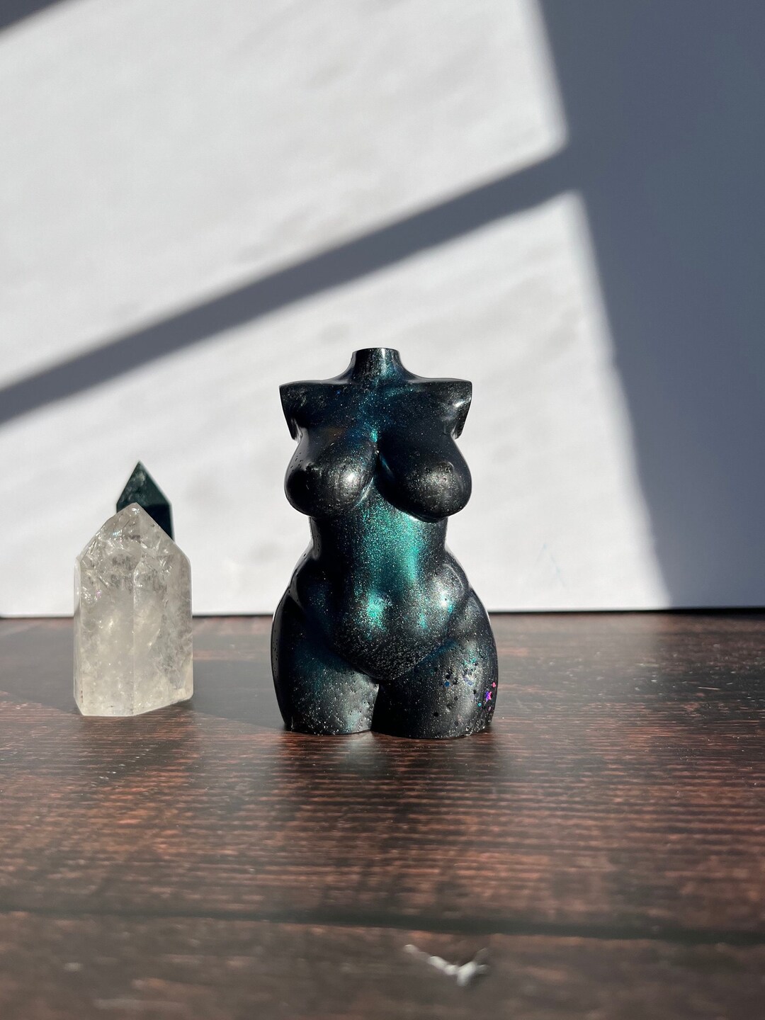 Black Resin Goddess Statue Plus Size Sculpture, Female Form Statue