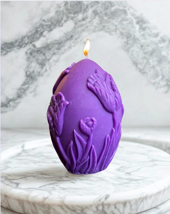 Flower Handmade Beeswax Candle | Color Egg Shaped Candle | Home Decor | Altar Decor | Summertime Spring Candle | Flower Embossed Egg Candle