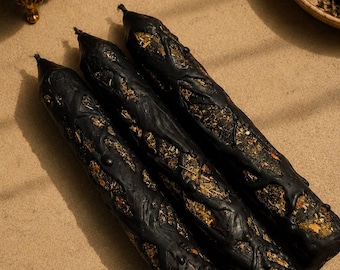 Vela negra de protección, vela cónica ritual, vela de brujería de cera de abeja pura, hechizo de destierro, regalo para altar de bruja