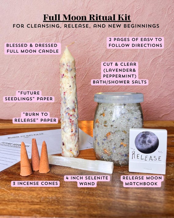 Full Moon Ritual Spell Kit | Releasing Spell | Cleansing Candle | Blessed Spell Candle | Clear Negative Energy | Witchcraft for Beginners