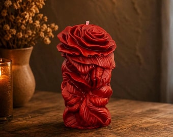Kerze Rose | Florale Stumpenkerze | Romantisches Gothic Dekor | Handgemachte Sojawachs Kerze Witchy Altar Dekor | Valentinstag Geschenk