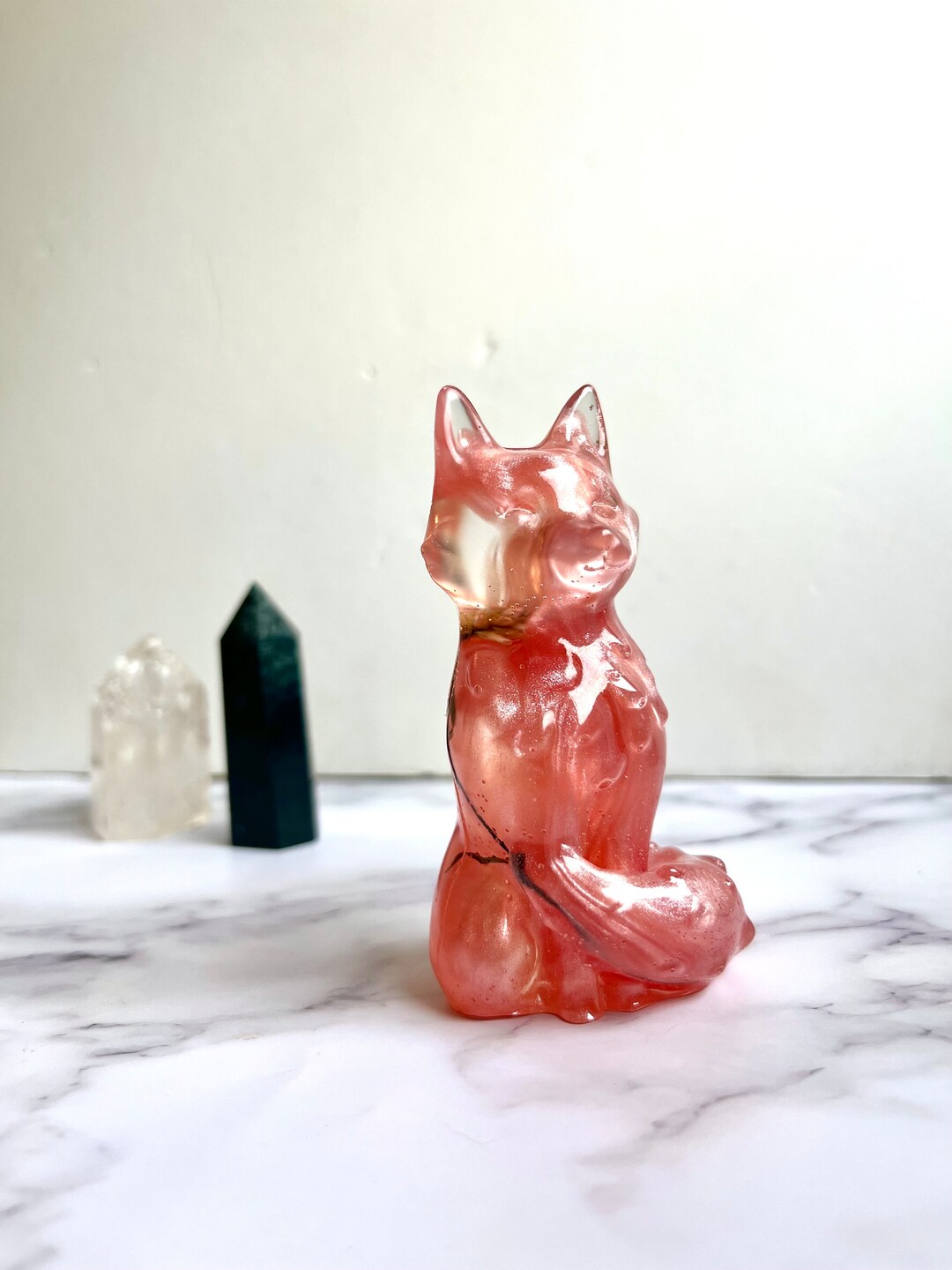 Pink Resin Fox Statue Fox Sculpture, Fox Animal Statue, Resin Animal