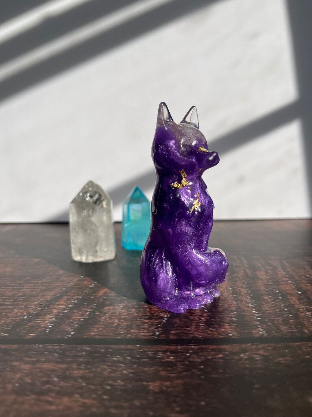 Purple Resin Fox Statue Fox Sculpture, Fox Animal Statue, Resin Animal