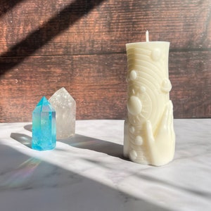 Astrology Candle |  Astronomy Candle | Solar System Decor | White Beeswax Pillar Candle | Witchcraft Supplies | Universe Candle