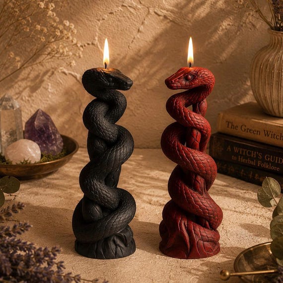 Snake Candle: Dark Academia, Witch Ritual Candle, Serpent Decor, Altar Decor