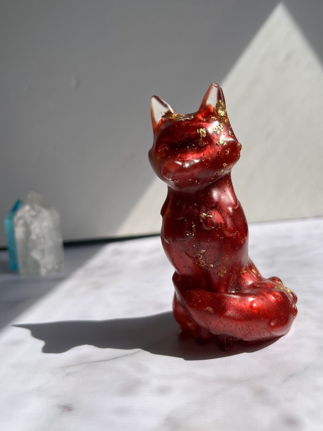 Red Resin Fox Statue Fox Sculpture Fox Animal Statue Resin Etsy