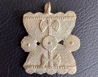 African Brass Pendant:  Ashanti traditional Lost Wax method, hand made in Ghana, Adinkra Symbol