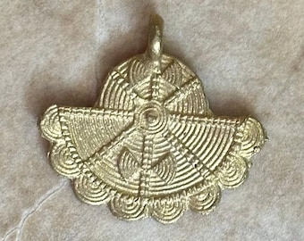 African Brass Pendant:  Ashanti traditional Lost Wax method, hand made in Ghana, Adinkra Symbol