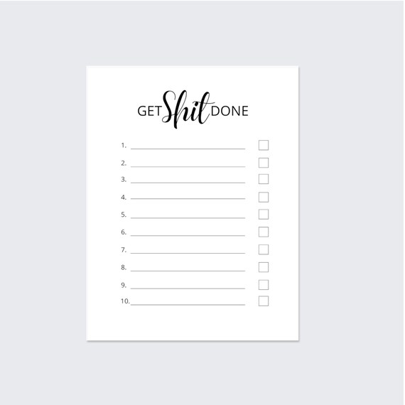 Get Shit Done List Printable to Do List Personal Checklist | Etsy