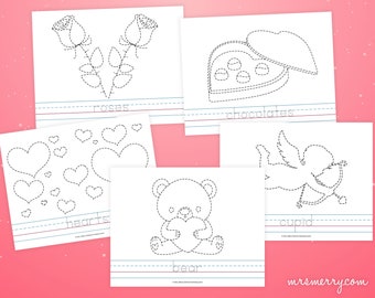 Valentine's Day Tracing Worksheets, Heart Tracing, Preschool Worksheets, Valentine's Activities