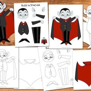 Baue ein Dracula-Handwerk | Vampir Vorlage | Druckbare Halloween Bastelidee für Kinder