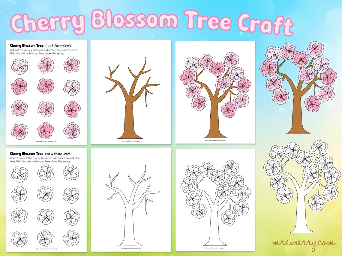 Cherry Blossom Tree Craft, Spring Craft for Kids, Spring Cut and Paste ...