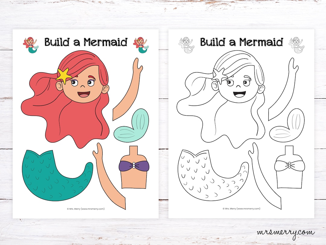 Mermaid Craft Printable Little Mermaid Party Activity Girls Printable  Mermaid Color Page Mermaid Birthday Activity Printable Summer Craft 
