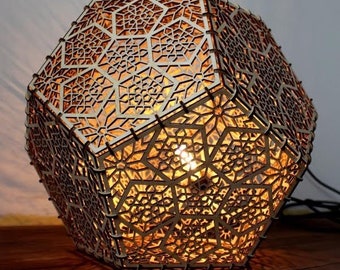 Laser Cut Dodecahedron Shadow Lamp DXF Template, DXF table lamp vector plan laser cnc pattern