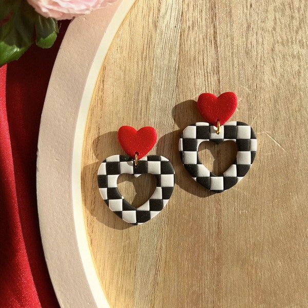 Valentine's Day Clay Earrings | Valentine's Day | Earrings | Clay Earrings | Checkers