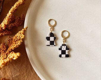 Huggie Hoop Ghosts | Fall Earrings | Clay Earrings | Halloween Earrings | Clay Earrings | Halloween | Checkerboard | Ghosts