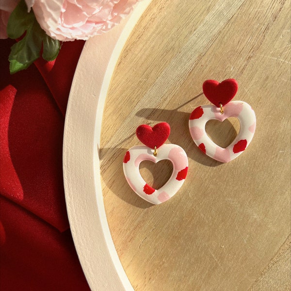 Valentine's Day Clay Earrings | Valentine's Day | Earrings | Clay Earrings | Large Groovy Heart Earrings