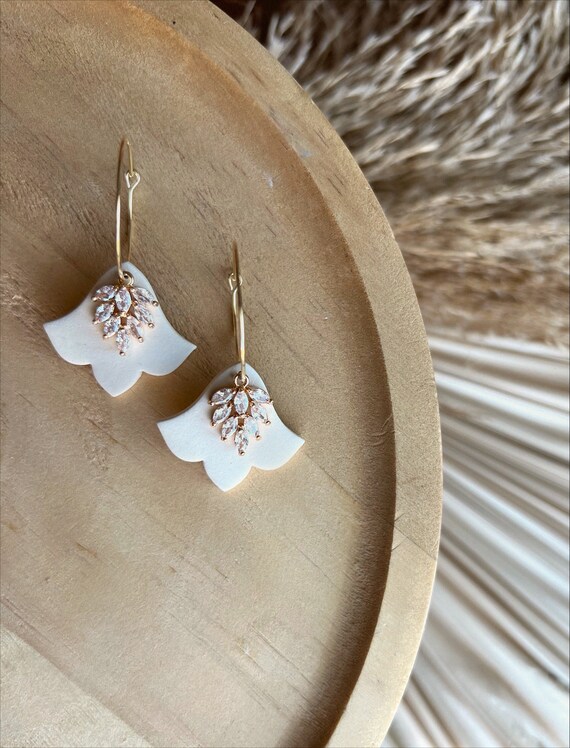 Clay Earrings Bridal Earrings Bridesmaid Earrings Tan Earrings